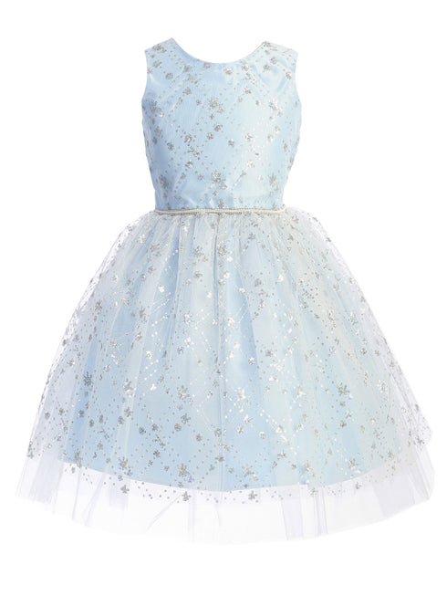 Big Girls Light Blue Diamond Sequin Crystal Tulle Junior Bridesmaid Dress 7-12 - SophiasStyle.com